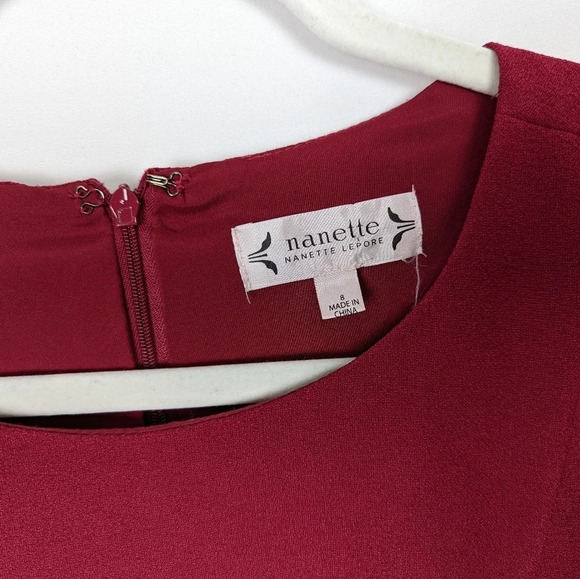 Nanette Lepore Cranberry Flounce Bell Sleeve Ruffled Crepe Knee Length Dress 8 - Picture 7 of 13